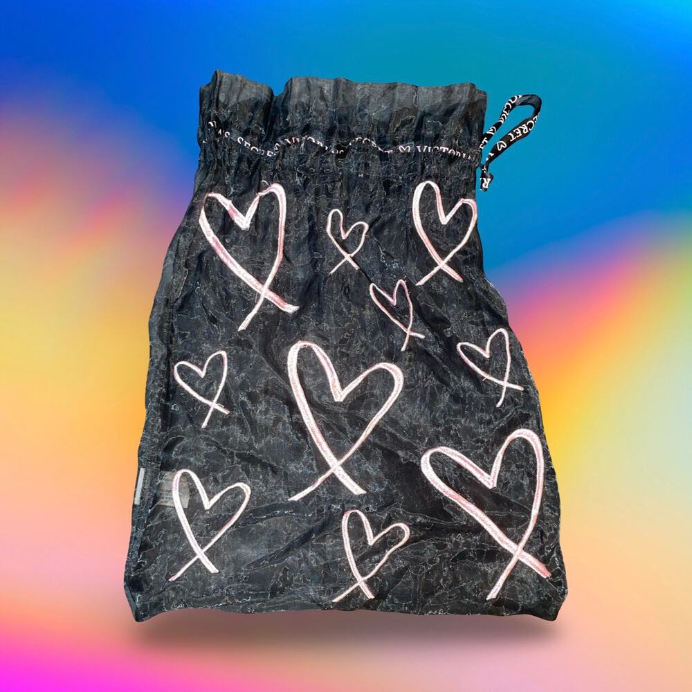 Victorias Secret Lingerie Drawstring Bag Sheer Mesh Pink Heart Travel Dust Pouch